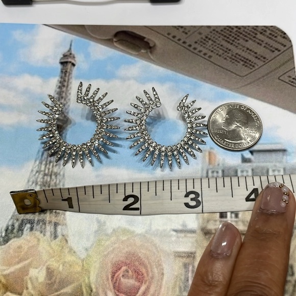 Anthropologie Rhinestone Spike Open Hoop Earrings - Picture 12 of 16